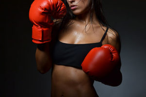 beautiful woman with the red boxing gloves
